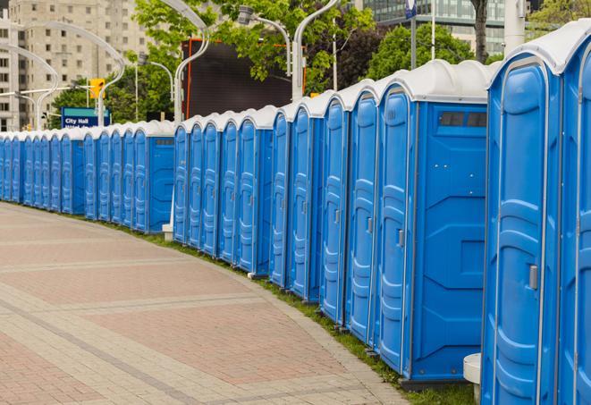 Seasonal porta potty units set up at a Caldwell, Idaho venue